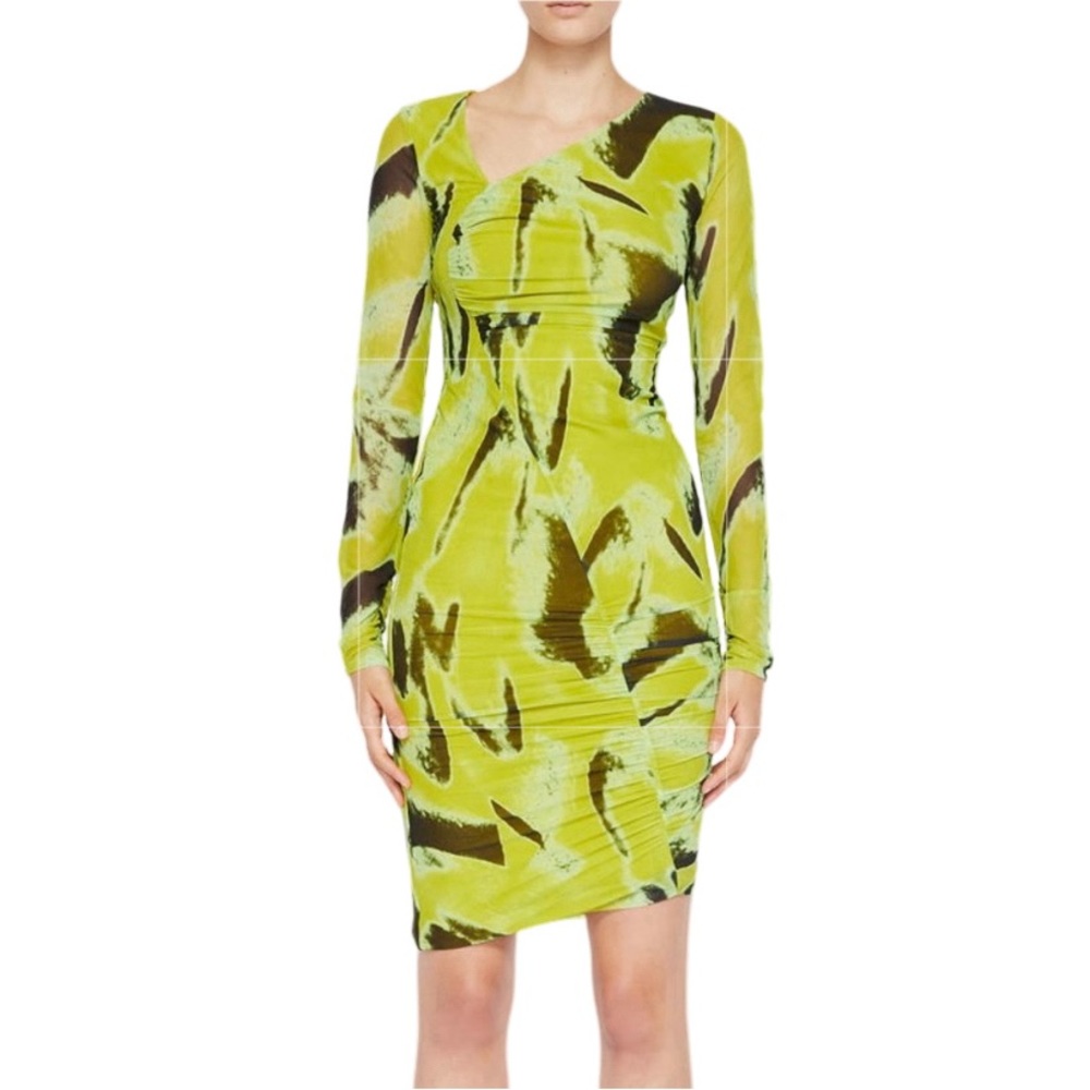 NWT Jonathan Simkhai Frederique Abstract Mesh Chartreuse Multi Sheath Dress-Sz M